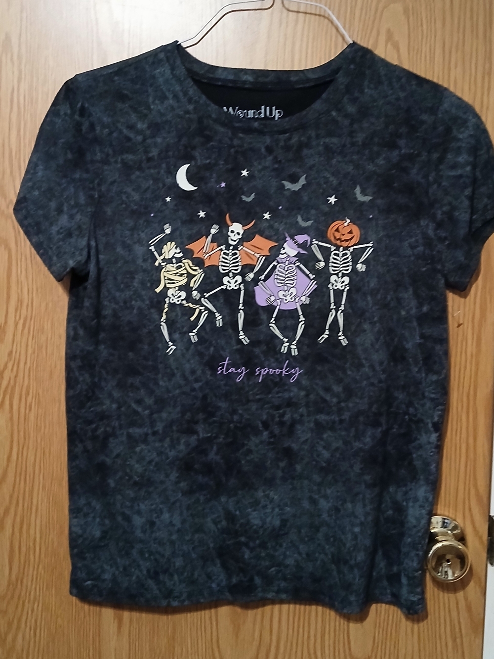 Wound Up Black Mineral Wash 'Stay Spooky' Skeleton Graphic Tee